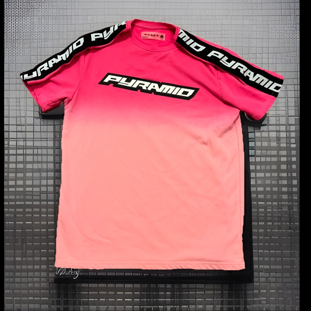 Black Pyramid Grade Speed Short Sleeve Sweatshirt Ombre Pink Chris Brown Large